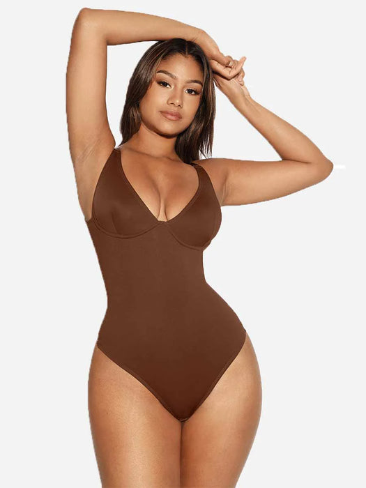 V Neck Control Thong Bodysuit