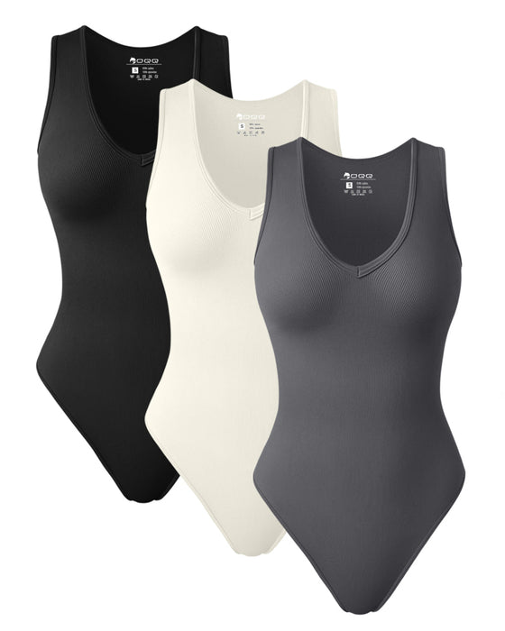 V Neck Sleeveless Bodysuits