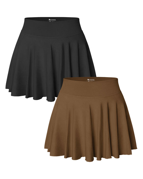 2 in 1 Basic Flared Mini Skirts