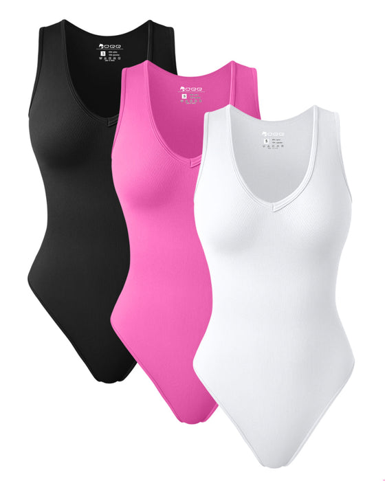 V Neck Sleeveless Bodysuits