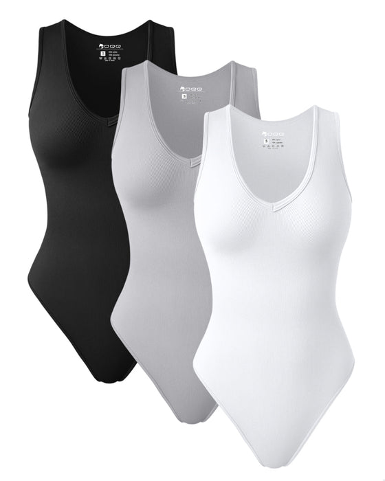 V Neck Sleeveless Bodysuits