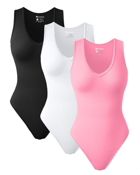 V Neck Sleeveless Bodysuits