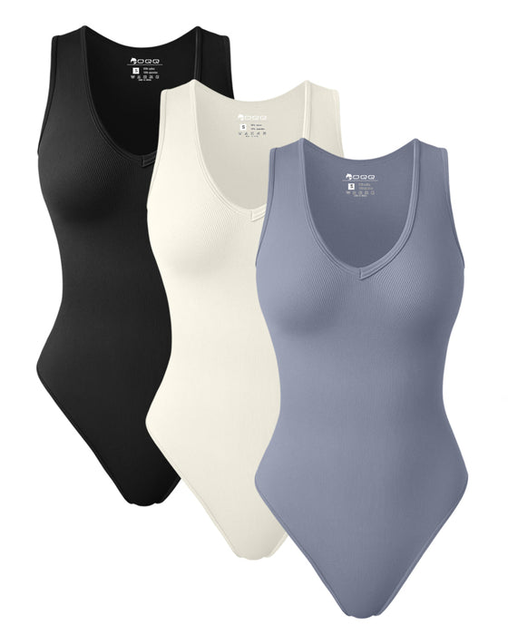 V Neck Sleeveless Bodysuits