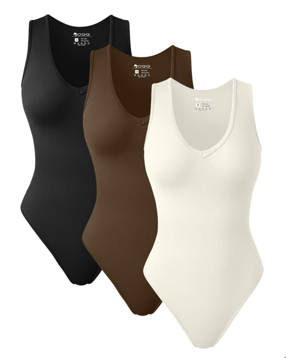 V Neck Sleeveless Bodysuits