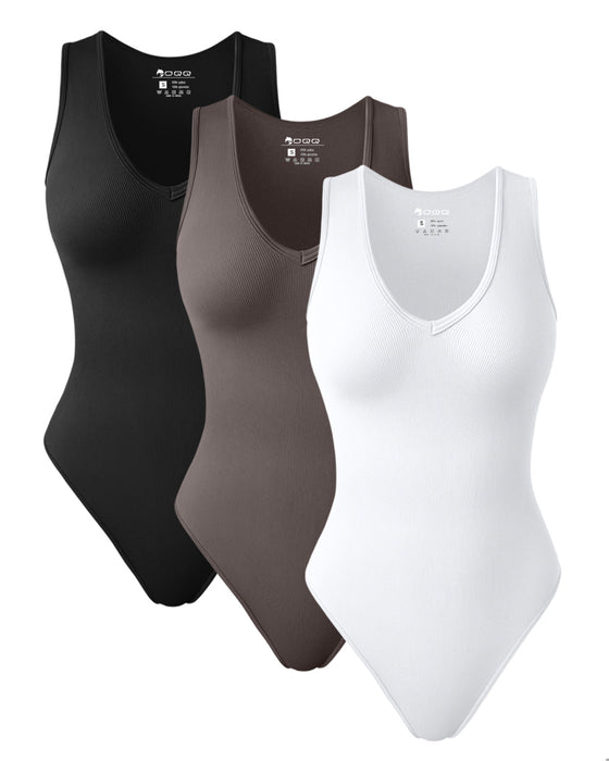 V Neck Sleeveless Bodysuits