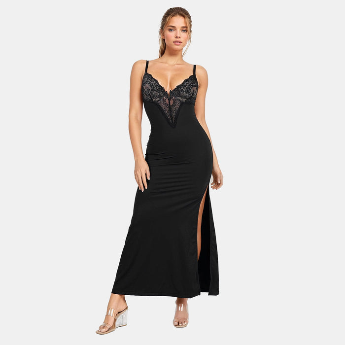 Built-In Shaper Lace Slip Maxi Dress